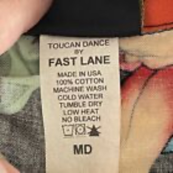 Vtg TOUCAN DANCE Fast Lane Hawaiian Shirt Tropical Bright Mens Medium Sharkys - Picture 8 of 12